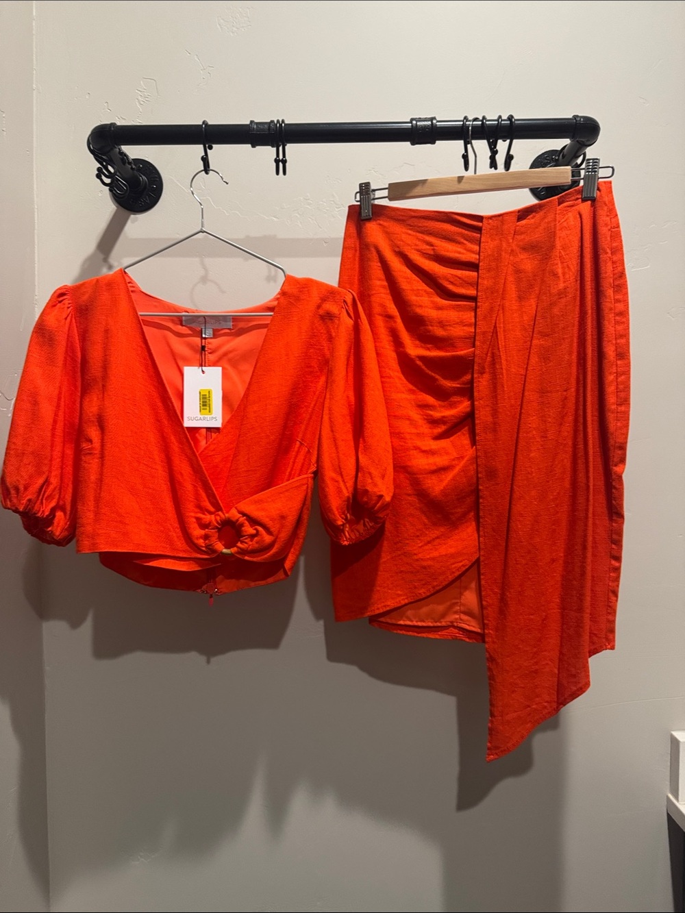 Sugarlips Orange Asymmetrical Two-Piece Skirt Set